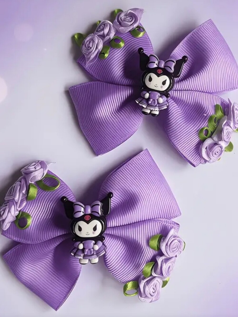 Purple Hair Bows with Cute Character Accent